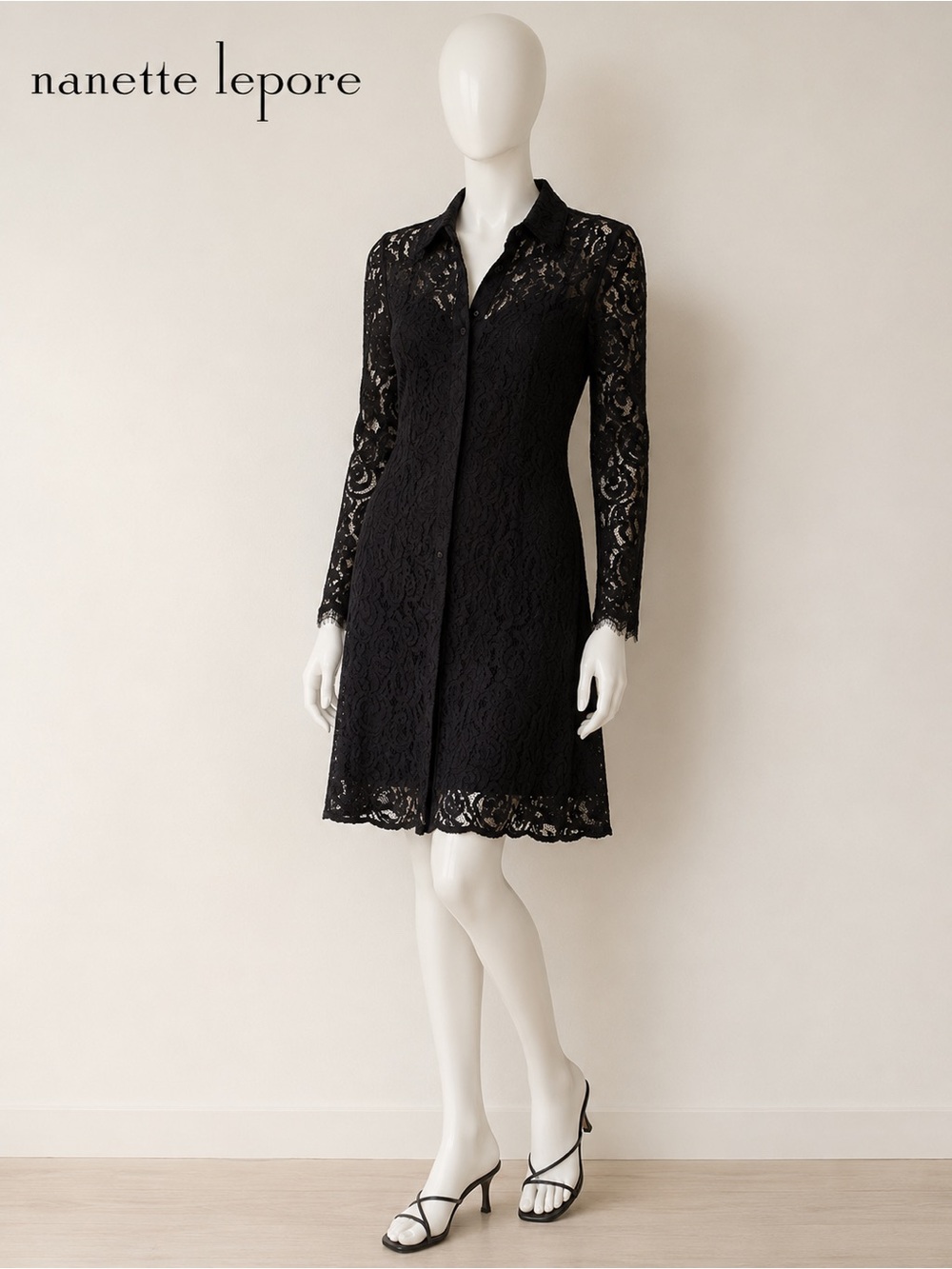 Nanette Lepore Women's Black Lace Button-Front Dress - size 4